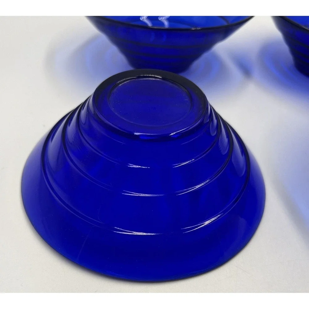 Vetreria Etrusca Italy Tiered stepped Glass Cobalt Blue Bowls Art Glass Set Of 4
